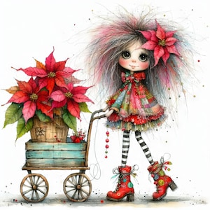 Eigenzinnige kerstster illustraties 10 high-res aquarel jpg's ongewenste journaling, scrapbooking, kaarten maken, digitale download, grillig, fantasie