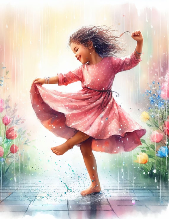 Dancing in the Spring Rain: Clip Art, 10 High Res Watercolor JPGs, Junk Journaling, Scrapbook, Crafts, Digital Art