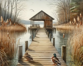 Old Dock 10 High Res Watercolor JPGs for Junk Journaling, Scrapbook, Crafts, Digital Download, Digital Art, Vintage