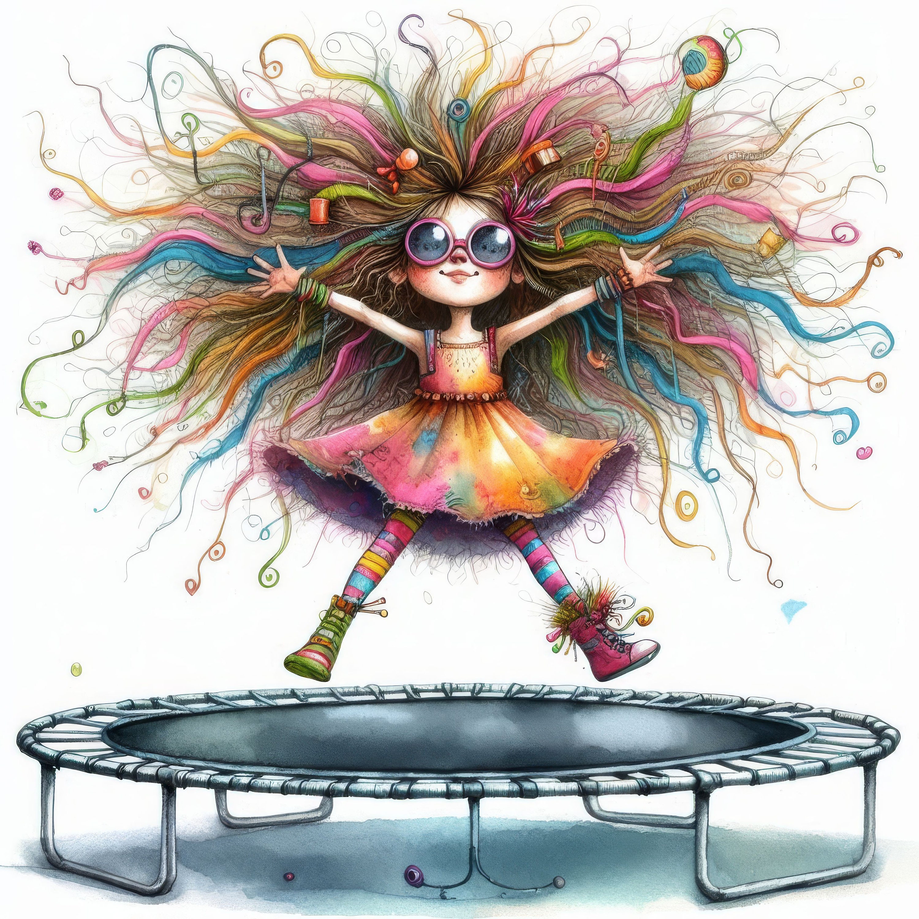 Quirky Trampoline: Clip Art, 10 High Res Watercolor Jpgs, Junk