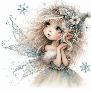 Sneeuwvlok Fairy Princess Clip Art 10 High Res Aquarel JPGs Junk Journaling Scrapbooking Card Making Digitale Download, Grillig, Fantasie