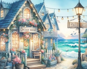 Fantasy Ocean Shop: 10 High Res Watercolor JPGs, Junk Journaling, Scrapbooking, Card Making, Digital Art, Whimsical