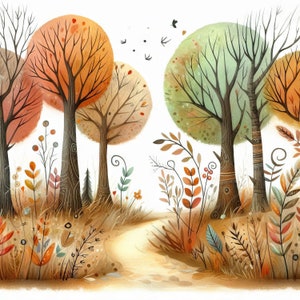 Primitive Fall Trees Clip Art 10 High Res Watercolor Jpgs for Junk ...