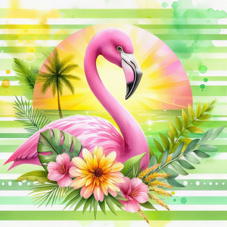 Miami Flamingo: Clip Art 10 High Res Watercolor JPGs for Junk Journaling, Scrapbooking, Card Making, Digital Art image 5