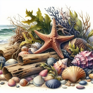 Ocean Treasures Clip Art Bundle 10 High Res Watercolor Jpgs for Junk ...