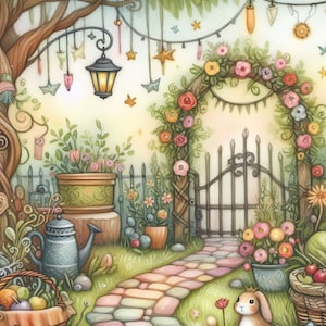Fantasy Garden Path Clipart Bundle 10 High Res Watercolor JPGs for Junk Journaling, Scrapbook, Crafts, Digital Download, Fantasy, Whimsical