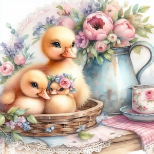 Carino Anatroccolo Famiglia Clip Art 10 JPG ad Acquarello ad Alta Risoluzione per Junk Journaling, Scrapbooking, Creazione di Biglietti, Kit di Download Digitale