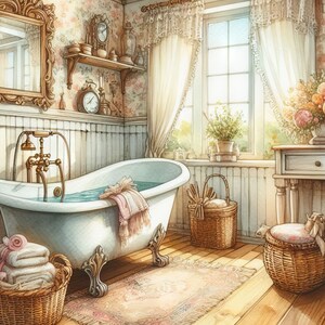 Shabby Chic Bathroom Clip Art Kit 10 High Res Watercolor Jpgs for Junk ...