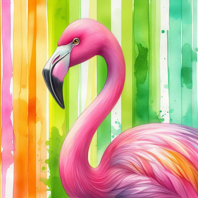 Miami Flamingo: Clip Art 10 High Res Watercolor JPGs for Junk Journaling, Scrapbooking, Card Making, Digital Art image 6
