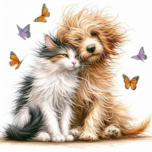 Furry Friends 10 fichiers JPG aquarelle haute résolution pour journal indésirable, scrapbooking, fabrication de cartes, kit de téléchargement numérique, animaux de compagnie