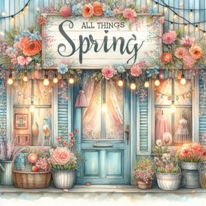 Images clipart 10 haute résolution de la boutique du printemps, JPG aquarelles, journal indésirable, scrapbooking, fabrication de cartes, téléchargement numérique fantaisie lunatique