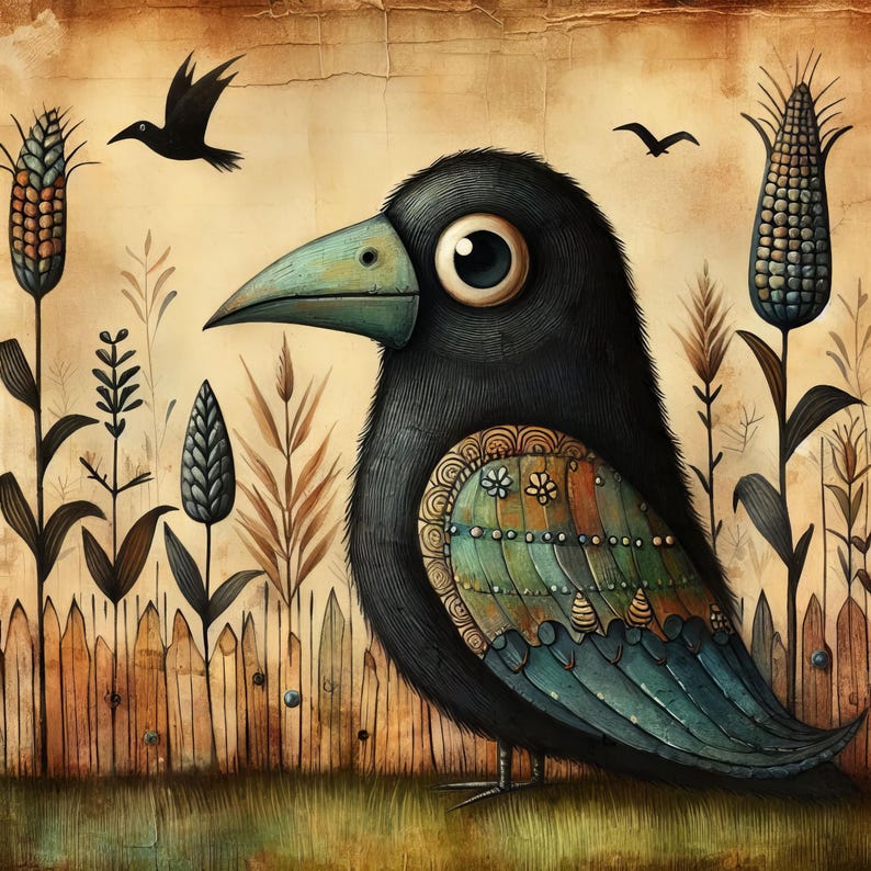 Crow Withcorn Crow in Cornfield Clipart Bundle 10 High Res Watercolor Jpgs for Junk ...