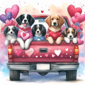 Valentine Dogs Clip Art 10 High Res Watercolor JPGs for Junk Journaling, Scrapbooking, Card Making, Digital Download, Fantasy, Whimsical