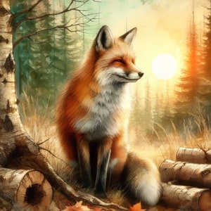 Fox in Woods 10 JPG ad alta risoluzione per acquerello per diario spazzatura, album, artigianato, download digitale