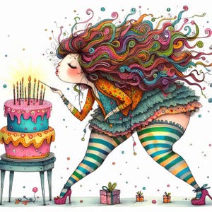 Skurrile kurvige Geburtstag 10 hochauflösende JPGs in Aquarellfarben, Junk-Journaling, Kartenherstellung, Digital Download Kit, Fantasy, Skurril