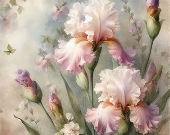 Iris Paper 10 High Res Watercolor JPGs for Junk Journaling, Scrapbook, Crafts, Vintage Flowers, Digital Art