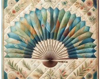 Fan Quilt: Clip Art, 10 High Res Watercolor JPGs for Junk Journaling, Scrapbook, Crafts, Digital Art, Card Making