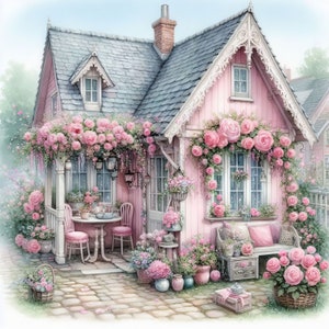 Rose rose cottage clipart 10 fichiers JPG aquarelle haute résolution pour la journalisation indésirable, scrapbooking, fabrication de cartes, téléchargement numérique, fantastique, fantaisiste
