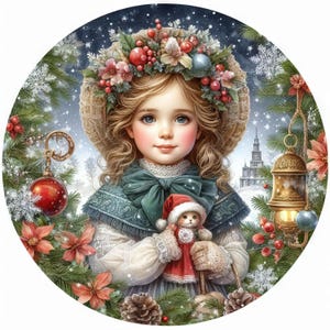 Niña victoriana en Navidad. 10 archivos JPG de acuarela de alta resolución para diarios basura, álbumes de recortes, creación de tarjetas, descarga digital, fantasía y caprichos.