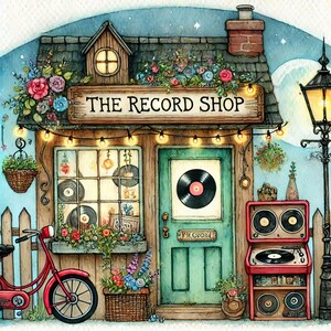 Record Shop 10 High Res Watercolor JPGs Junk Journaling, Scrapbooking, Card Making, Digital Download Kit, Fantasy, Whimsical, Vinyl