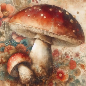 Vintage Mushroom Clipart Bundle 10 High Res Watercolor JPGs for Junk Journaling, Scrapbook, Crafts, Digital Download