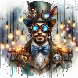 Steampunk Faces 10 JPG aquarelle haute résolution Journalisation indésirable, fabrication de cartes, téléchargement numérique, fantaisiste, fantastique, art numérique