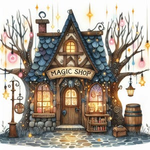 Boutique de magie clipart 10 fichiers JPG aquarelle haute résolution, journal indésirable, scrapbooking, fabrication de cartes, téléchargement numérique, fantastique, fantaisiste
