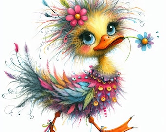 Frazzled Duck Clip Art 10 High Res Watercolor JPGs for Junk Journaling, Scrapbooking, Card Making, Digital Download, Fantasy, Whimsical
