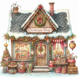 Boutique de Noël clipart 10 fichiers JPG aquarelle haute résolution, journal indésirable, scrapbooking, fabrication de cartes, téléchargement numérique camping-car, fantastique, fantaisiste
