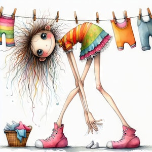 Día de lavado peculiar: 10 archivos JPG de acuarela de alta resolución, Junk Journaling, Scrapbooking, Card Making, Arte digital, Fantasía, Caprichoso