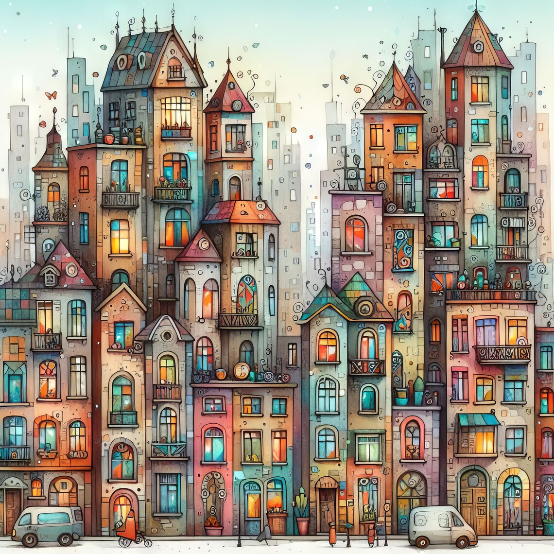 Whimsical Apartments Clip Art Bundle 10 High Res Watercolor Jpgs Junk ...