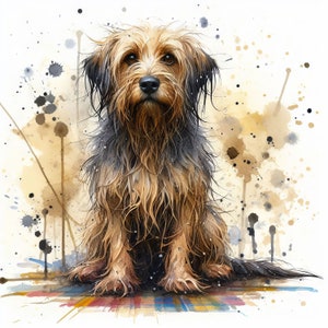 Image clipart chien mouillé 10 fichiers JPG aquarelle haute résolution pour la journalisation indésirable, le scrapbooking, la fabrication de cartes, le kit de téléchargement numérique