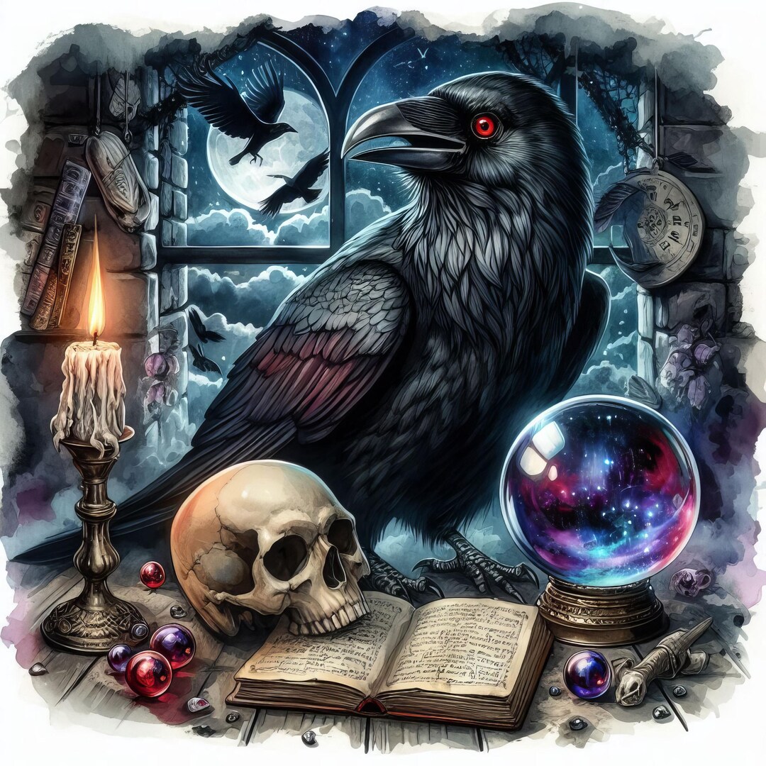 Raven in Library 10 High Res Watercolor Jpgs for Junk Journaling ...