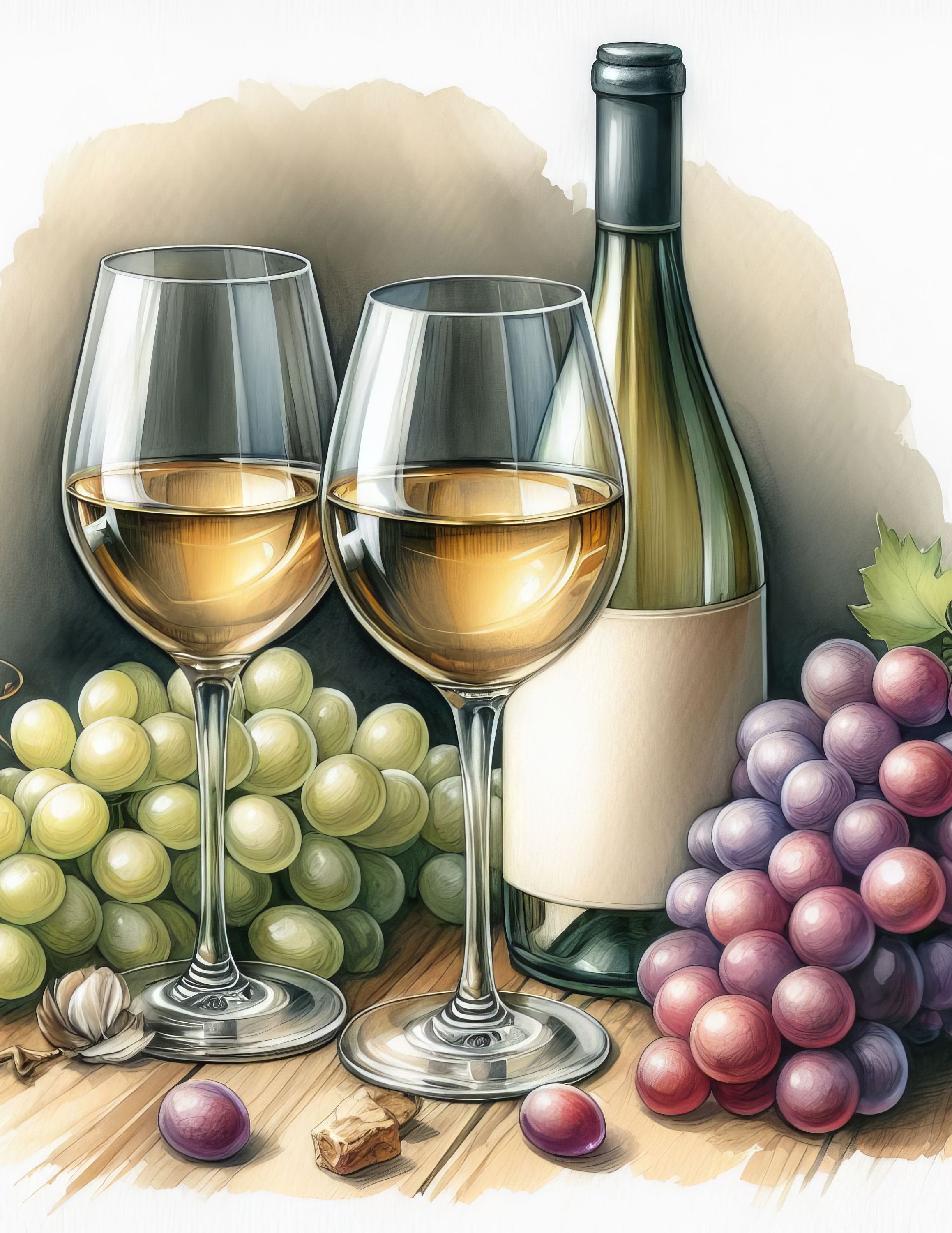 White Wine Clip Art Bundle 10 High Res Watercolor Jpgs for Junk ...