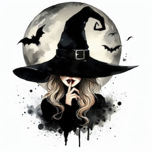 Sorcière en noir Clip Art Bundle 10 JPG aquarelles haute résolution Journalisation indésirable, scrapbooking, fabrication de cartes, téléchargement numérique, fantastique, fantaisiste