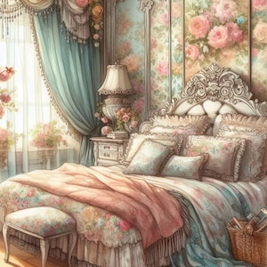 Quarto Shabby Chic 10 JPGs em aquarela de alta resolução para registro de lixo eletrônico, álbum de recortes, artesanato, download digital