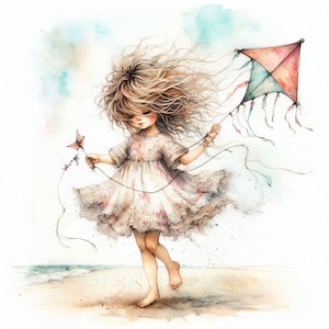 Vliegeren 10 high-res aquarel jpg's voor ongewenste journaling, plakboek, ambachten, digitale download, jeugd, plezier, fantasie
