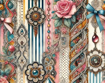 Boho Backgrounds: Clip Art, Valentine, Whimsical Fantasy, (Digital Download JPGs) Digital Art