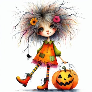 Quirky Jack-O-Lantern Clip Art 10 JPG ad alta risoluzione in acquerello Junk Journaling, Scrapbooking, Creazione di biglietti, Download digitale, Fantasy, Stravagante