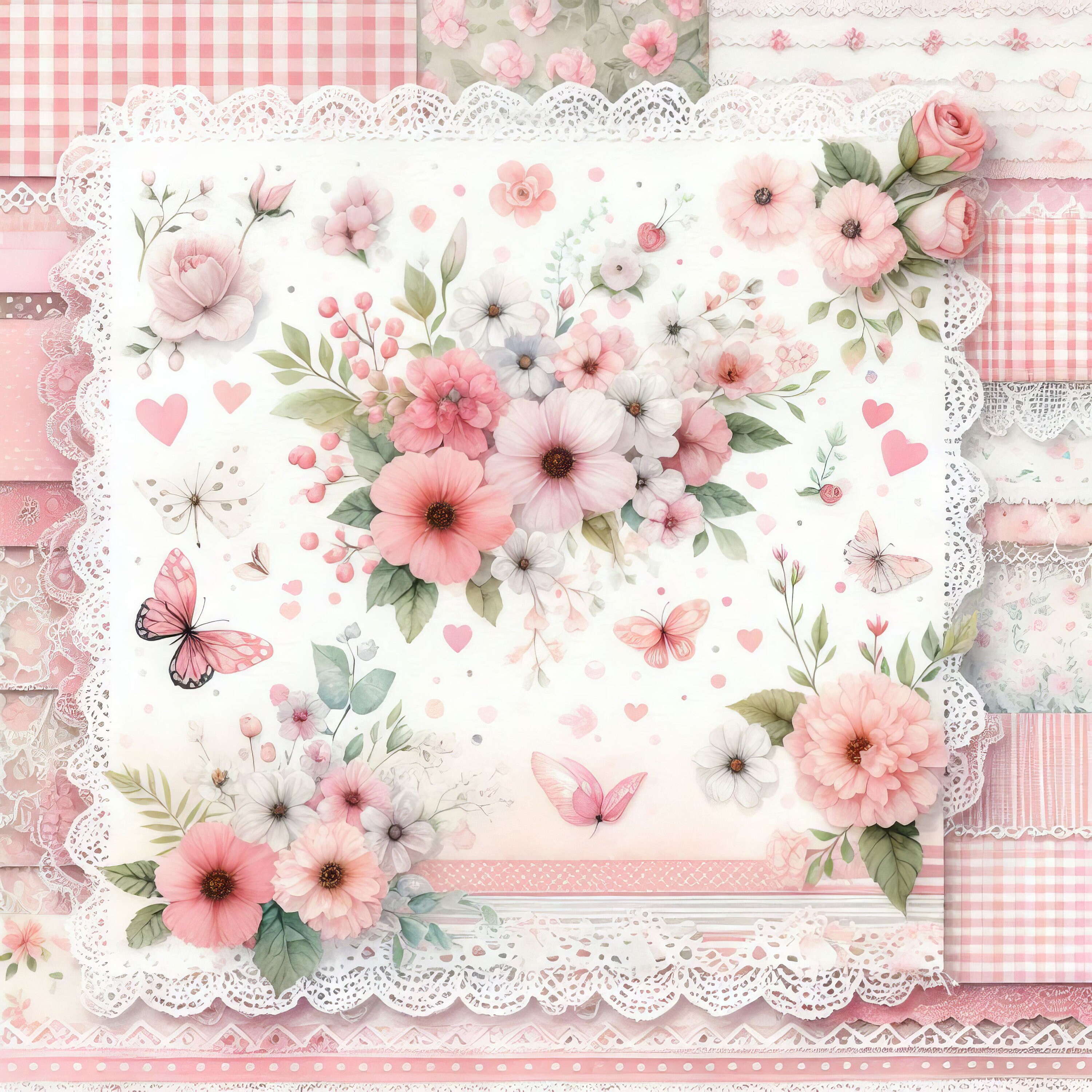 Pink Calico Paper Clip Art Bundle 10 High Res Watercolor Jpgs for Junk ...