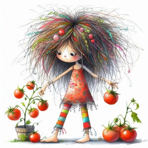 Schrullige Tomaten Clip Art 10 hochauflösende JPGs in Aquarellfarben für Junk Journaling, Scrapbooking, Kartenherstellung, digitaler Download, Fantasy, wunderlich