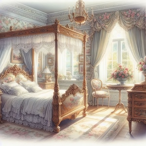 Victorian Bedroom Clip Art Bundle 10 High Res Watercolor Jpgs for Junk ...