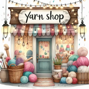 Yarn Shop Clip Art 10 High Res Watercolor JPGs Junk Journaling, Scrapbooking, Card Making, Digital Camper Download, Fantasy, Whimsical