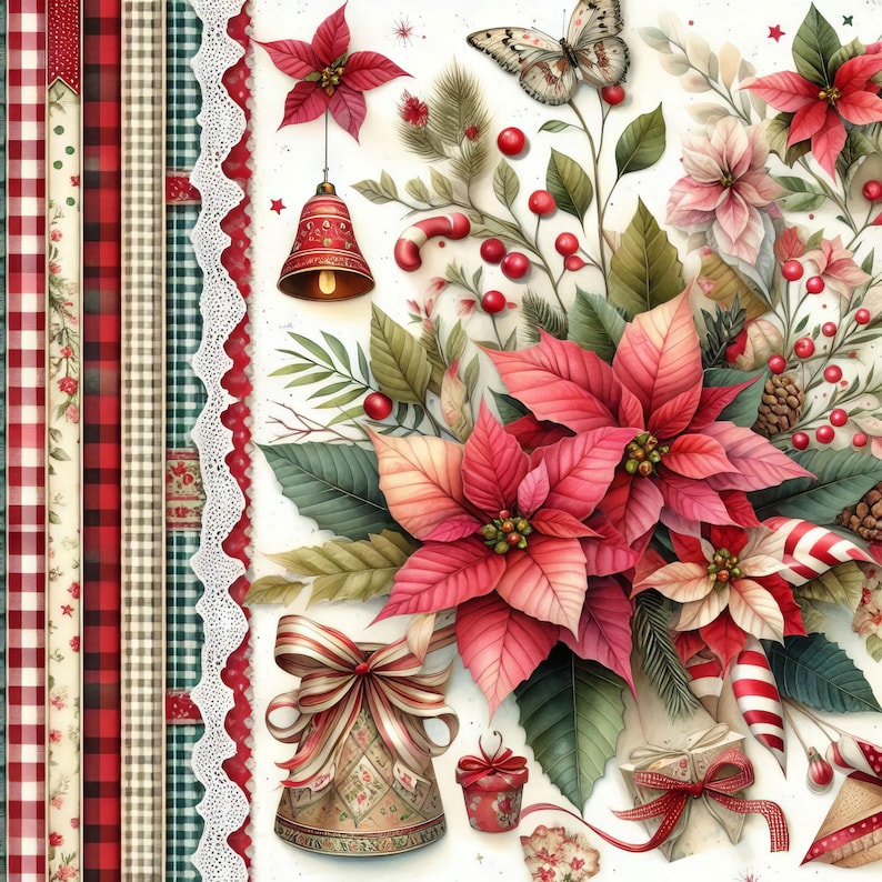 Calico Christmas Poinsettia Paper 10 High Res Watercolor Jpgs Junk