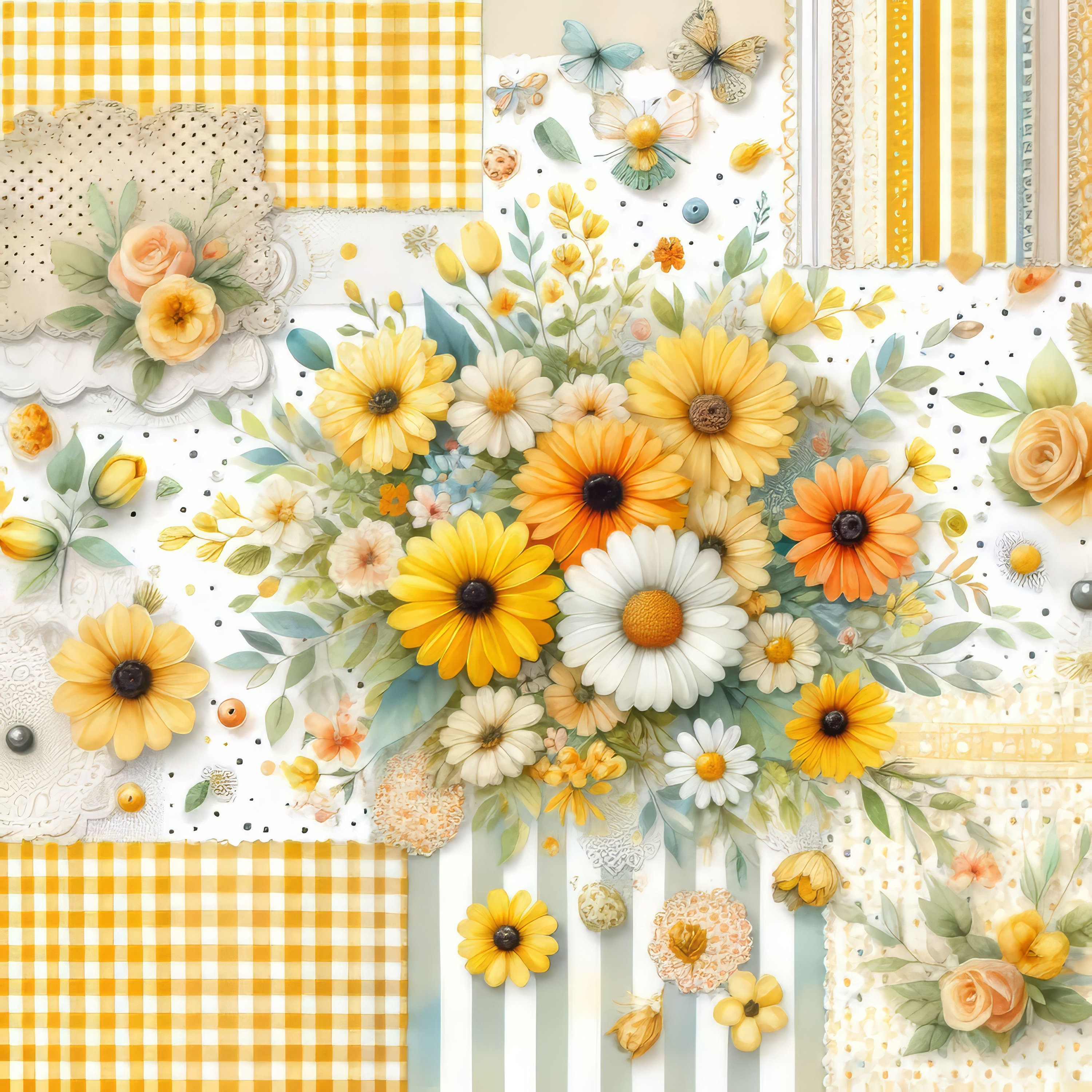 Yellow Calico Paper Clip Art Bundle 10 High Res Watercolor Jpgs for ...