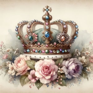 Floral Crown Clip Art Bundle 10 High Res Watercolor JPGs for Junk Journaling, Scrapbooking, Card Making, Digital Download, Fantasy