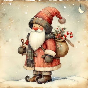Babbo Natale nella neve Clip Art 10 JPG ad alta risoluzione ad acquerello per Junk Journaling, Scrapbooking, Creazione di biglietti, Kit di download digitale