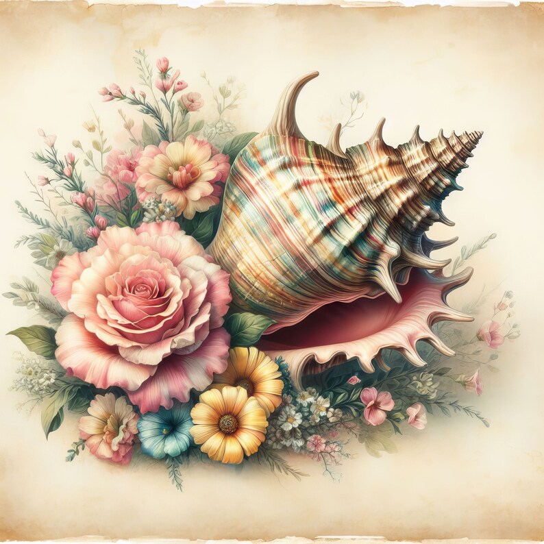Conch Shell: Clip Art, 10 High Res Watercolor Jpgs, Junk Journaling ...