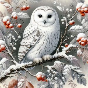 Hibou sur une branche enneigée Clip Art Bundle 10 fichiers JPG aquarelle haute résolution pour la journalisation indésirable, scrapbooking, travaux manuels, téléchargement numérique