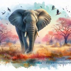 Majestic Elephant Clip Art 10 JPGs em aquarela de alta resolução para registro de lixo eletrônico, scrapbooking, criação de cartões, kit de download digital